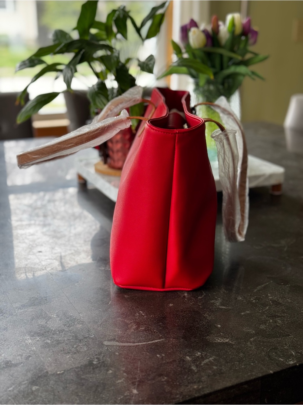 Nautica Red Tote with Tan Handles - Picture 3 of 9